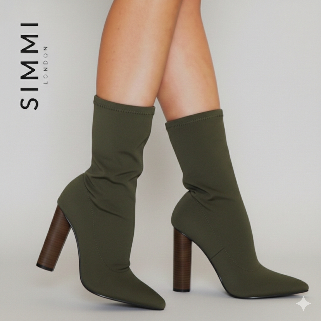 Us 6 Simmi London Amzee Khaki Stretch Stiletto Sock Boots